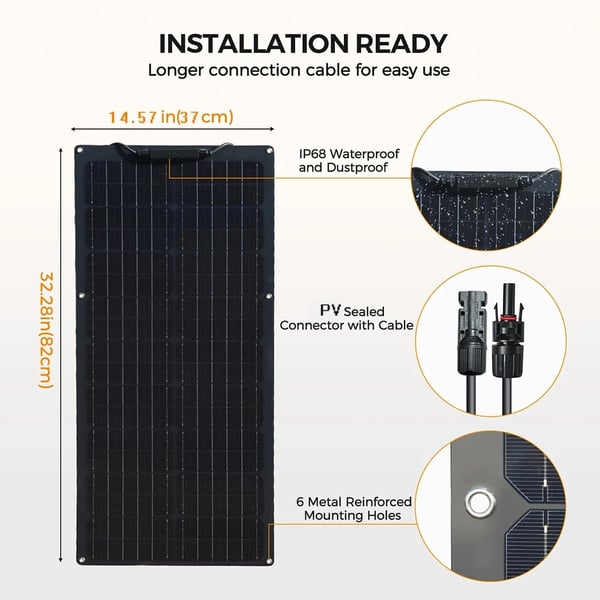 Solcelle Kit, 50W / 100W Effektudgang, Monokrystallinsk Silicium, Vandtæt Design,50 watt 19,8 volt
