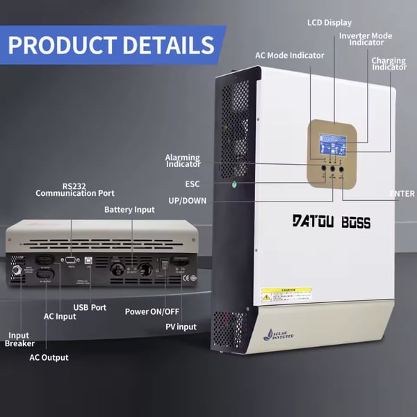 Hybrid solväxelriktare, 5000W utgång, 48V ingång, DT-48V5000W-EU, 230V