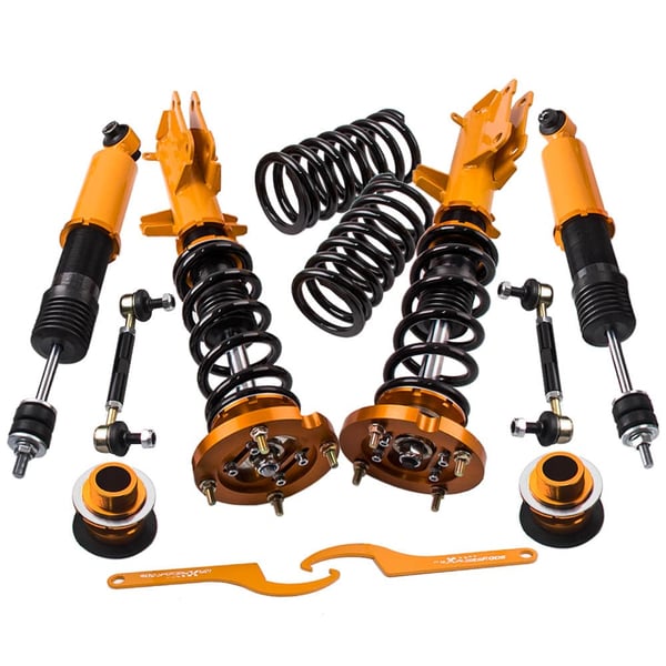 Coilover affjedringskit, forårsfrekvens 8 kg/mm, bagforårsfrekvens 6 kg/mm, justerbar højde 505-665 mm, kompatibilitet Ford Mustang 2005-2014