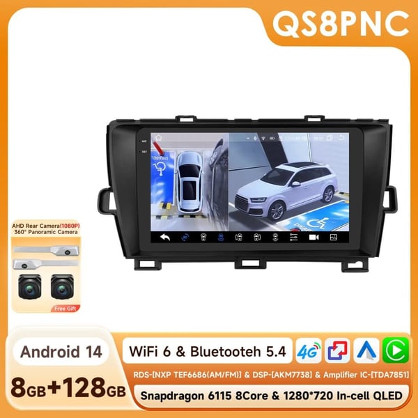 Bilradio, multimedieafspiller, kompatibel med Toyota Prius XW30 2009-2015,QS8-8G 360Kamera