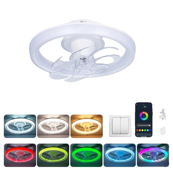 Loftlampe Ventilator, RGB Belysning, Fjernbetjening,7, Oscillerende Fan Lampe