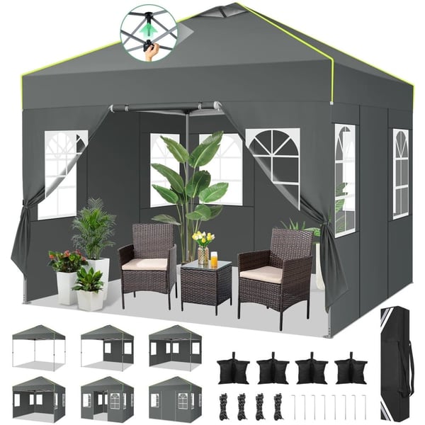 Pop Up Canopy Telt, Vandtæt Design, Justerbar Højde,GRÅ, 3x3M