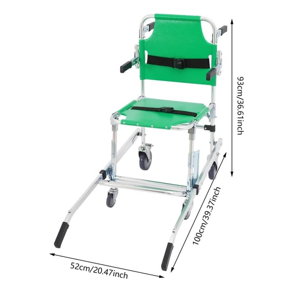 Folding Stair Chair, 350 lbs belastningsevne, 4 universelle hjul, aluminiumlegering,grøn