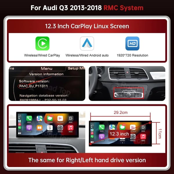 Multimedia Display, Trådløs CarPlay, Android Auto Support,12.3 Q3 RMC