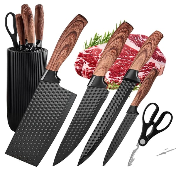 Køkkenknive, Ergonomisk Håndtag, Rustfrit Stål Blade,sort