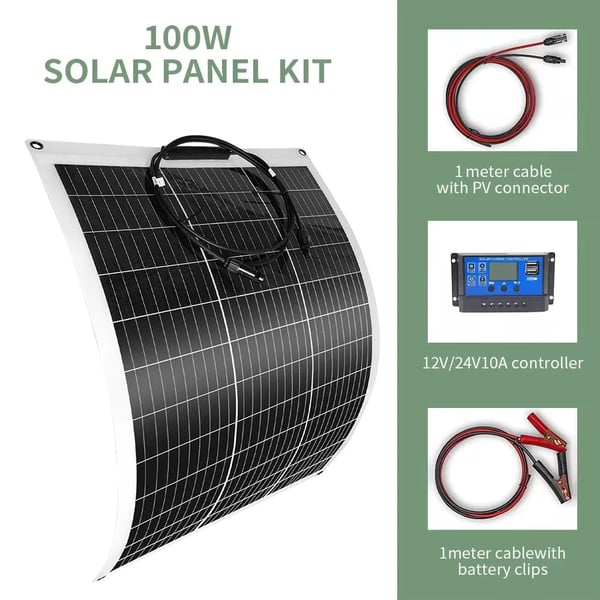200W Solpanel Kit, 23% Effektivitet, Fleksibel Installation,1 STK 100W Kit
