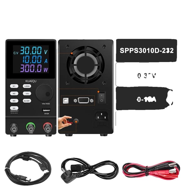 Strømforsyning, Justerbar Spænding, Pålidelig Strømudgang,3010D-232-Sort, AC 220V