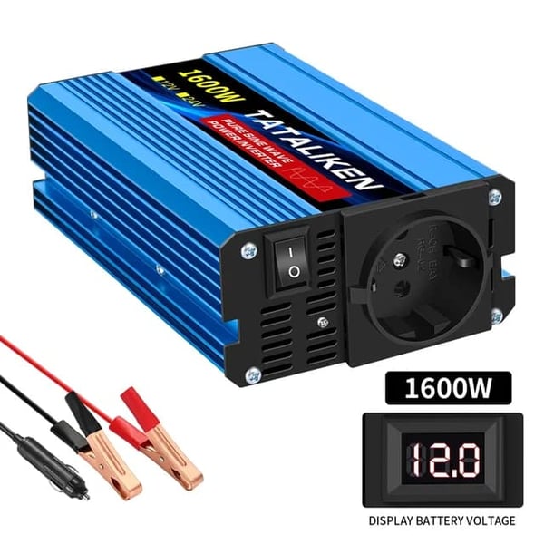 Ren Sine Inverter, 4000W Strøm, LCD Skærm, 1600W EU, 12v, 220V 50HZ