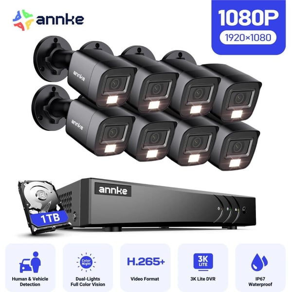 Sikkerhedskamera System, AI Detektion, Farve Natvision,8Pcs  1TB