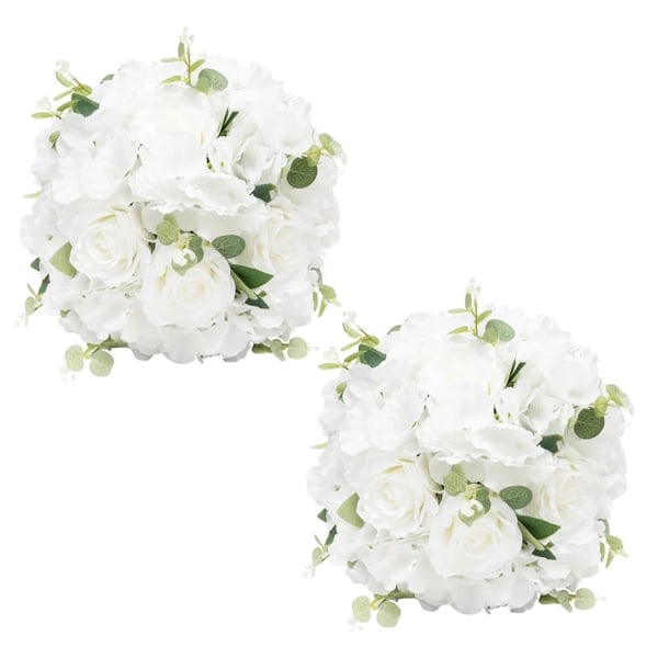 Kunstige Blomsterkugler, 34 cm størrelse, 6-stykks sæt, Rose og Hortensia,Hvid
