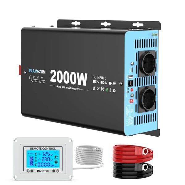 2000W Ren Sinusbølge Inverter, 4000W Spidskraft, 90% Effektivitet,12V 2000W 50HZ EU