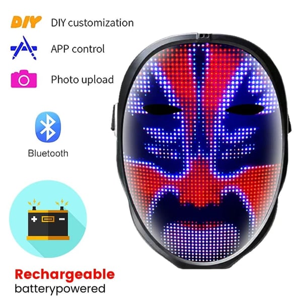 LED Glow Maske, DIY Tilpasning, Gestus Kontrol, Livlig Display,Voksen Genopladelig