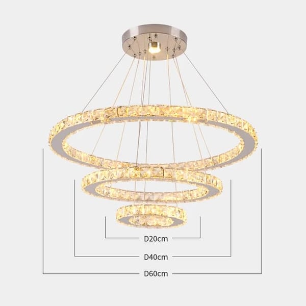 Hængelampe, Krystallringe Design, Dæmpbar LED Teknologi, 20x40x60cm ringe, 3 farver Udskiftelige
