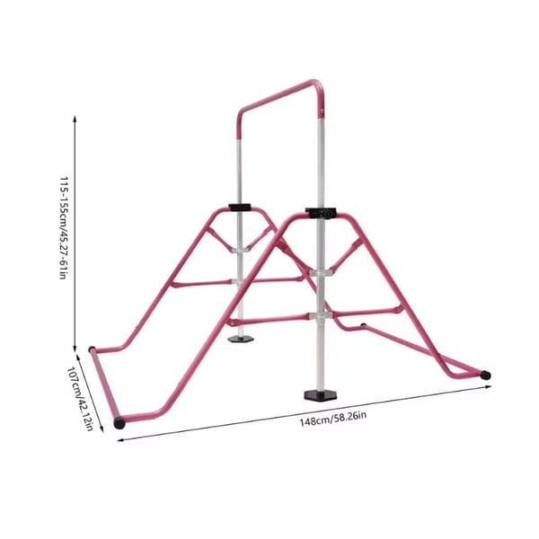Gymnastikstang, justerbar højde fra 1,9 til 1,55 meter, maksimal belastning 100,5 kg, foldbart design, lyserødt, til børn