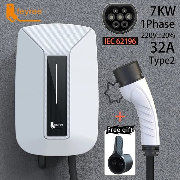 EV-lader, 7KW effektudgang, 32A strømvurdering,type2 7KW 32A