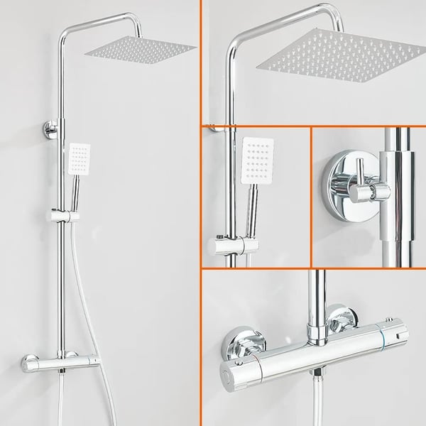 Brusesæt, Dobbelt håndtag temperaturkontrol, Poleret moderne finish,Krom