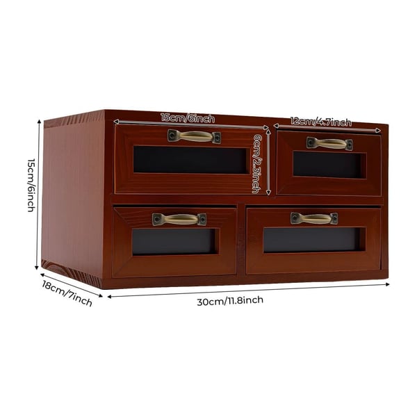 Skrivebordsorganisator, 4-skuffe design, retro stil,Mørkebrun