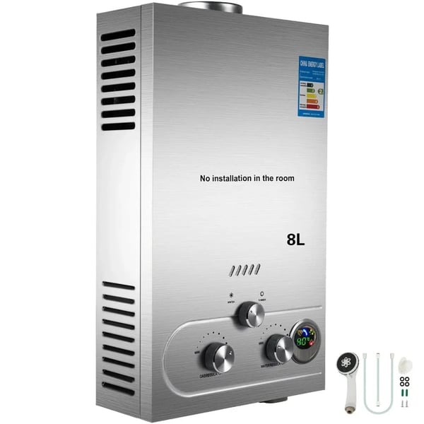VEVOR Bærbar LPG Vandvarmer, 8LUdgivelse, 16KW Varmeeffekt,8L 16KW