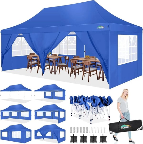 Pavillon, Vandtæt Stof, Nem Opsætning,3x6m, Blå