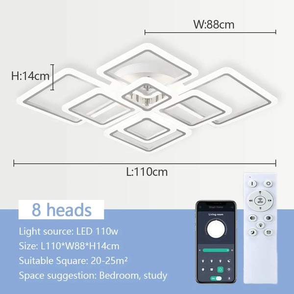 Kattovalaisin, kaukosäädin, himmennettävä LED, 8 päätä