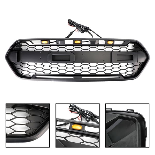 Frontbumpergrill, mat sort finish, direkte erstatning, holdbart ABS-materiale