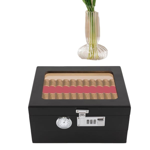 Sikarin humidor, kannettava muotoilu, hygrometri mukana,musta