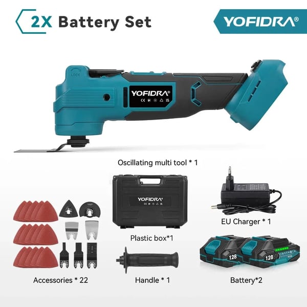 Osvillerende multitool, adaptiv hastighedskontrol, integreret ringlys,2 Batteri Stil 2