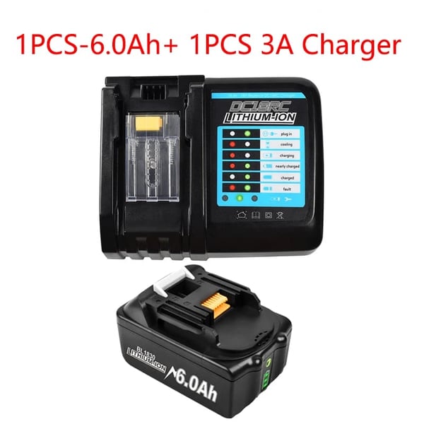 18V batteri, 6Ah kapacitet, forbedrede sikkerhedsfunktioner,1stk 6Ah 3A Oplader