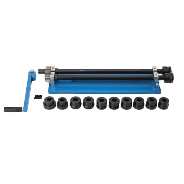 Helmivarsi, kestävä teräsrakenteinen, maksimikapasiteetti 0,8 mm, maksimipaksuus 0,05", paino 24 kg, useita muottivaihtoehtoja