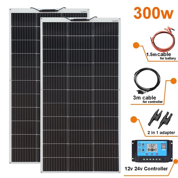 Fleksibelt solcellepanelkit, høj effektivitet, holdbar og vandtæt,300w 2stk 150w kit-a