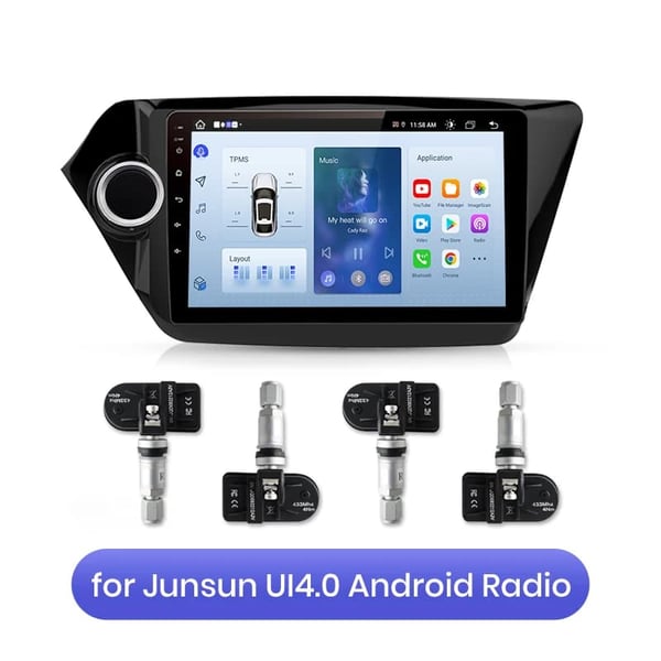 TPMS, Kompatibel med Android Bilradio, Overvåger Dæktryk,Rød, Indbygget sensor