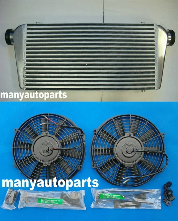 Turbo Intercooler med blæsere, 600 x 300 x 76 mm dimensioner, 3 tommer indgang,intercooler og blæsere