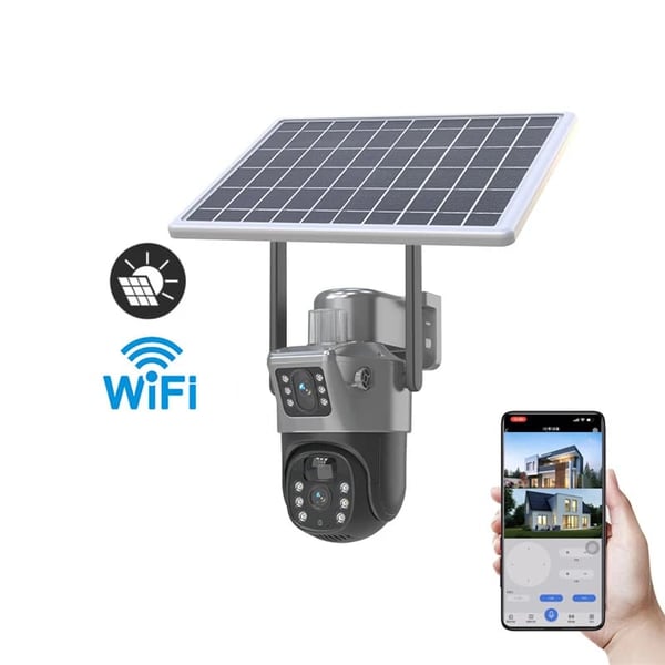 Aurinkokamera, 4MP Kaksoislenssi, Kehittynyt Yönäkö,VAIN WIFI -kamera