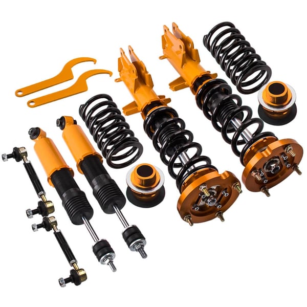 Coilover affjedringskit, forårsfrekvens 8 kg/mm, bagforårsfrekvens 6 kg/mm, justerbar højde 505-665 mm, kompatibilitet Ford Mustang 2005-2014