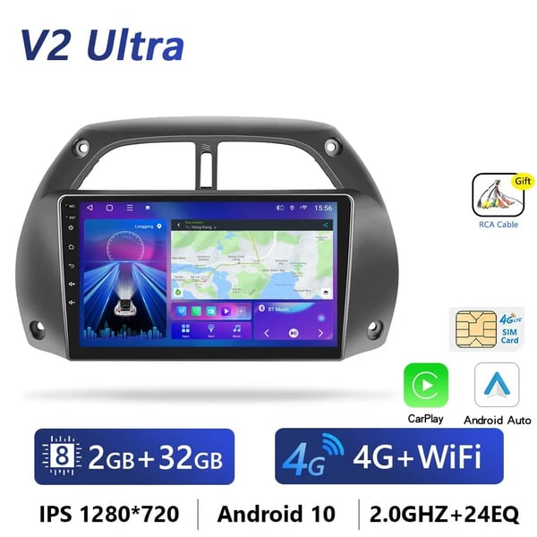 Dobbelt Skærm Bil Multimedia System, Forbedret Stemmestyring, Kompatibel med Toyota RAV4 2001-2006,2G-32G(4G)
