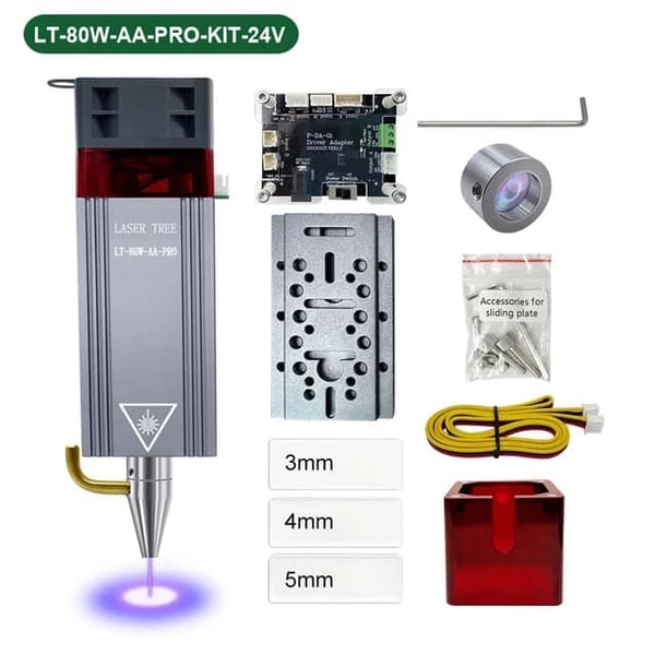 Laserpään moduuli, ilmavalmiste, kiinteä tarkennus, 80W-AA-PRO-KIT-24V