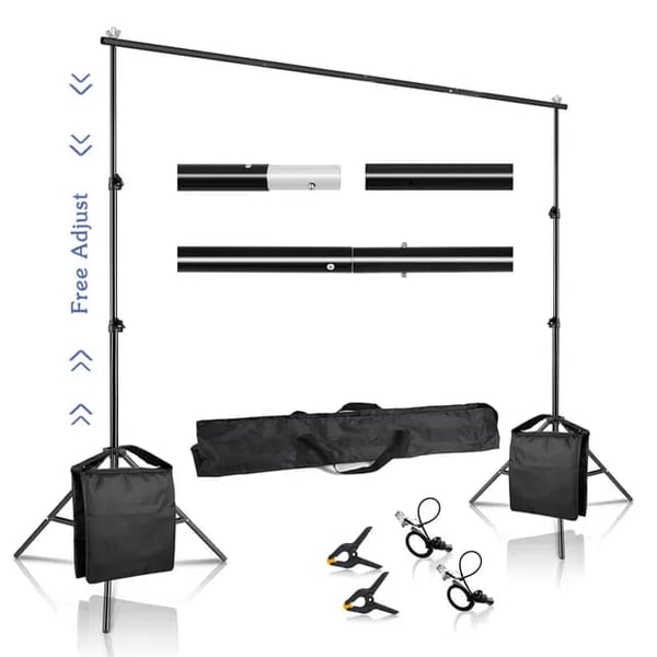 Foto- og videostudie baggrundstativ, justerbart teleskopisk system, inkluderet bæretaske., 2x2M, Ny tilføj Sandpose