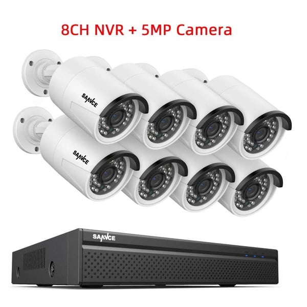 CCTV Sikkerhedssystem, 5MP/3MP Opløsning, IP66 Vandtæt, 8PCS 5MP, Ingen