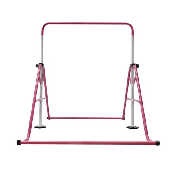 Gymnastikstang, justerbar højde fra 1,9 til 1,55 meter, maksimal belastning 100,5 kg, foldbart design, lyserødt, til børn