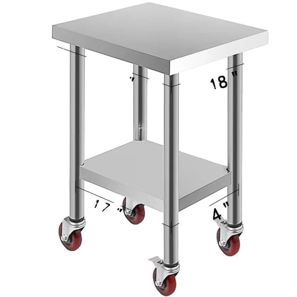Rustfrit stål køkken forberedelse bord, 4 hjul, bærer op til 100KG-300KG., 24 x 18 tommer