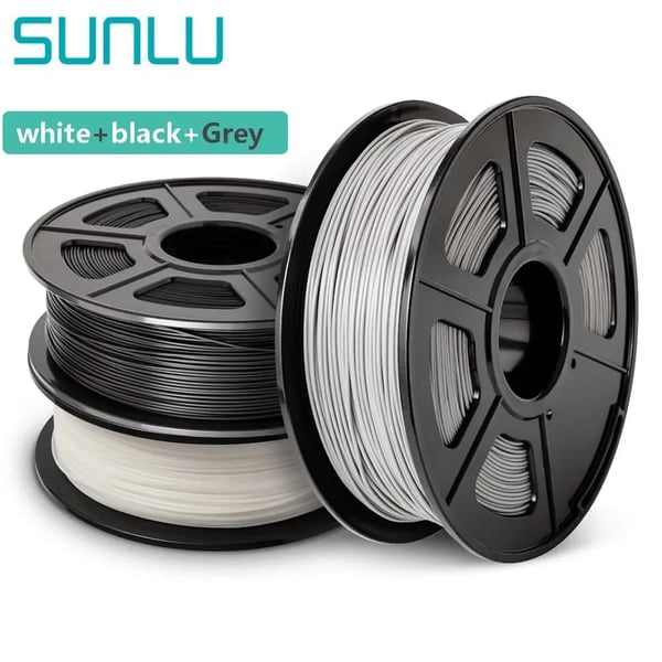 SUNLU 3D Filament, PLA Material, 1,75 mm Diameter, 3 Ruller Pr. Pakke,PLA-1BK-1WT-1GY