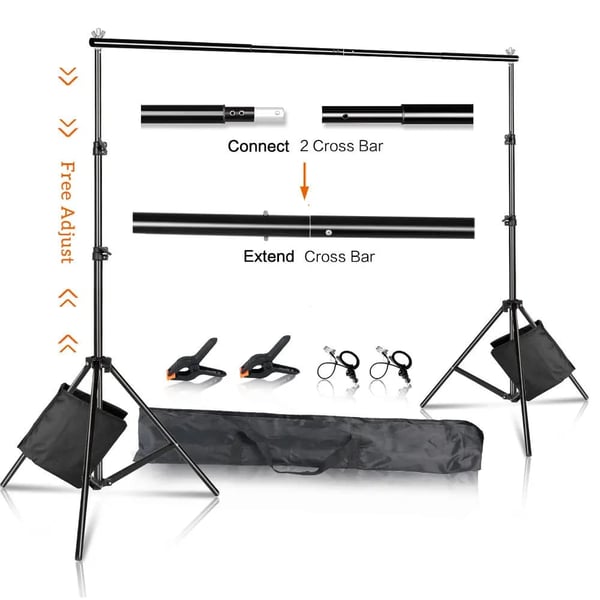 Fotograferingsbaggrundstativ, Justerbar Højde Op til 200cm, Understøtter 3KG Vægt,Ny tilføj Sandpose, 2,6Mx3M