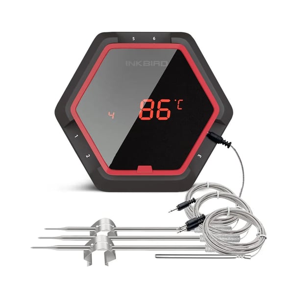 Trådløs BBQ-termometer, Bluetooth-kompatibel, op til 6 prober,6XS Rød 4 sensor