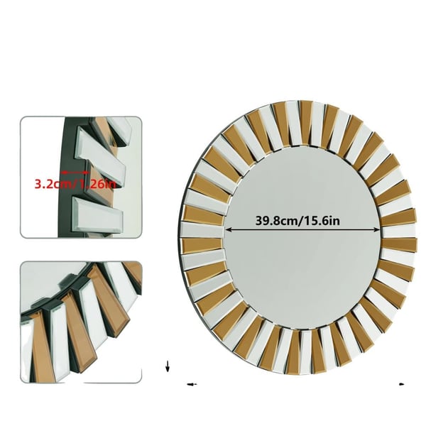 Pyöreä koristeellinen seinäpeili, elegantti tähtisateen muotoilu, kestävä MDF ja lasi,60CM