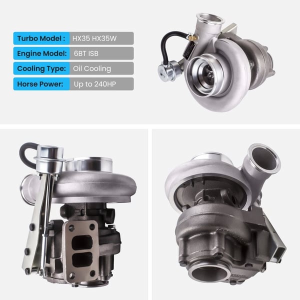 Turbo-lader, passer til Dodge Ram 3500 59L 6BT ISB M/T 99-02, HX35 HX35W Cummins 3590104 3538881.