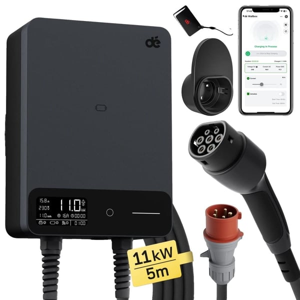 Elbiloplader, 11kW effektudgang, Plug-and-Play design,TYPE2, 11kW 5m kabel