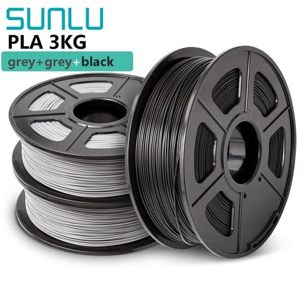 SUNLU 3D Filament, PLA Material, 1,75 mm Diameter, 3 Ruller Pr. Pakke,PLA-2GY-1BK