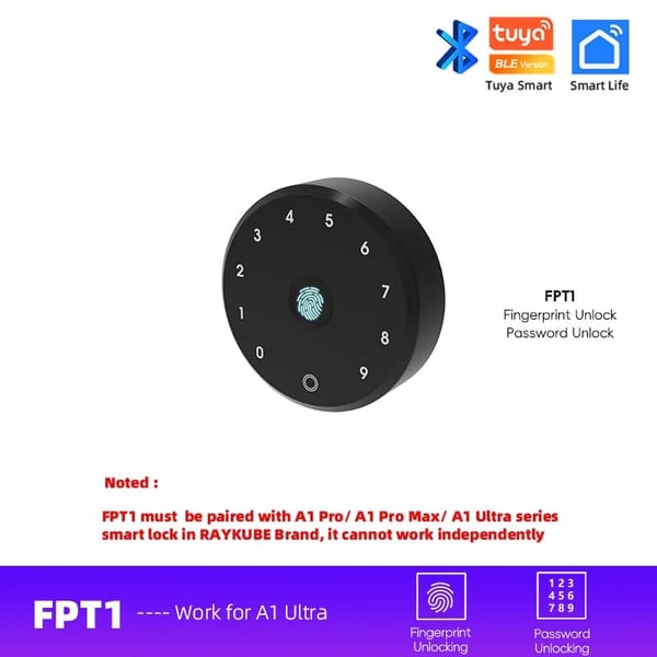 Elektronisk Dørklap, Fingeraftryksadgang, Bluetooth-forbindelse,FPT1