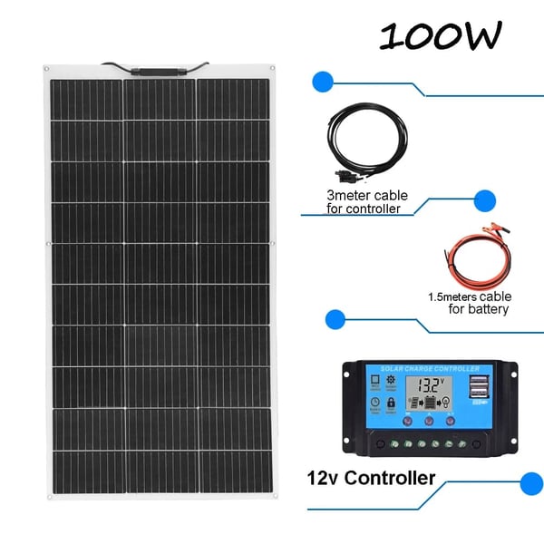 Fleksibel Solpanel, Alsidig Anvendelse, Høj Effektivitet,100W 12V kit