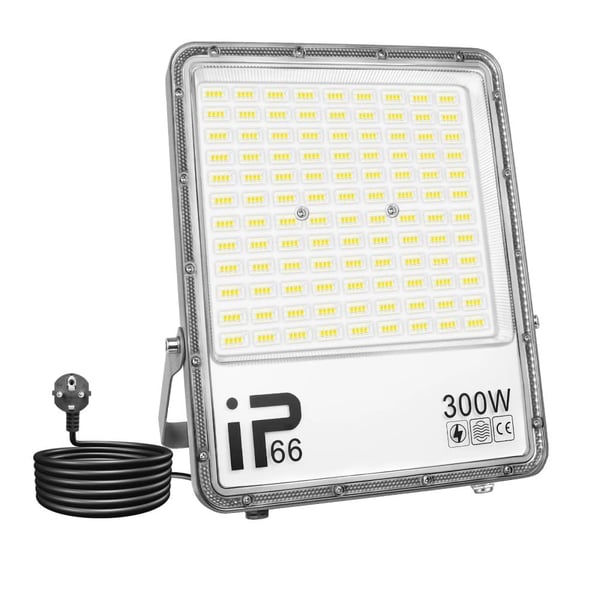 LED Flomlys, IP66 Vandtæt, Energi Effektiv Belysning,1x300W, Natur Hvid (3500-5500K), EU-stik